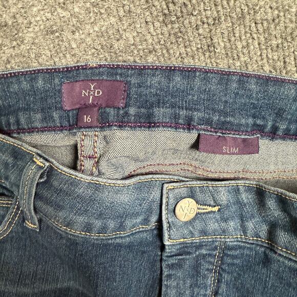 NYDJ Size 16 Slim Bootcut Ankle Jeans Blue Washed Cotton Blend Mid Rise Pockets - Picture 7 of 10